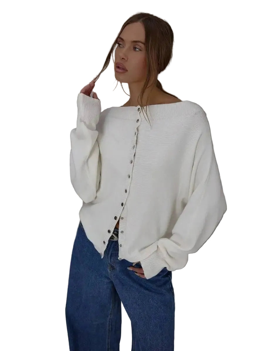 Women's Button Front Batwing Sleeve Relaxed Fit Knit Cardigan