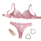 Delicate Pink Floral Embroidery Underwire Bra and Panty Lingerie Set
