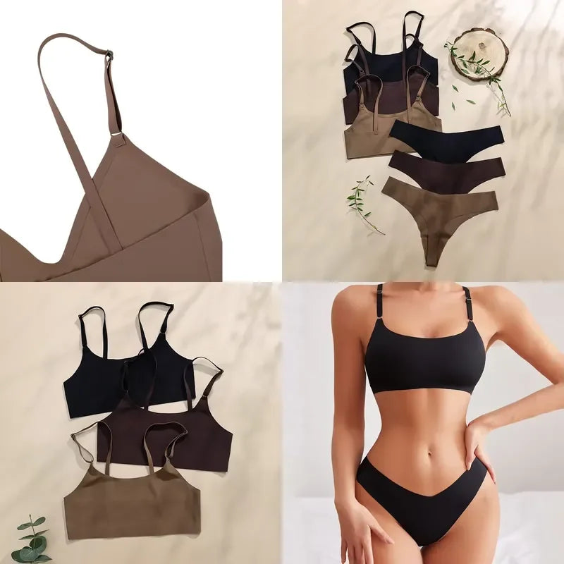 Seamless Square-Neck Minimalist Bralette and High-Leg Brazilian Thong Set