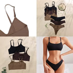 Seamless Square-Neck Minimalist Bralette and High-Leg Brazilian Thong Set