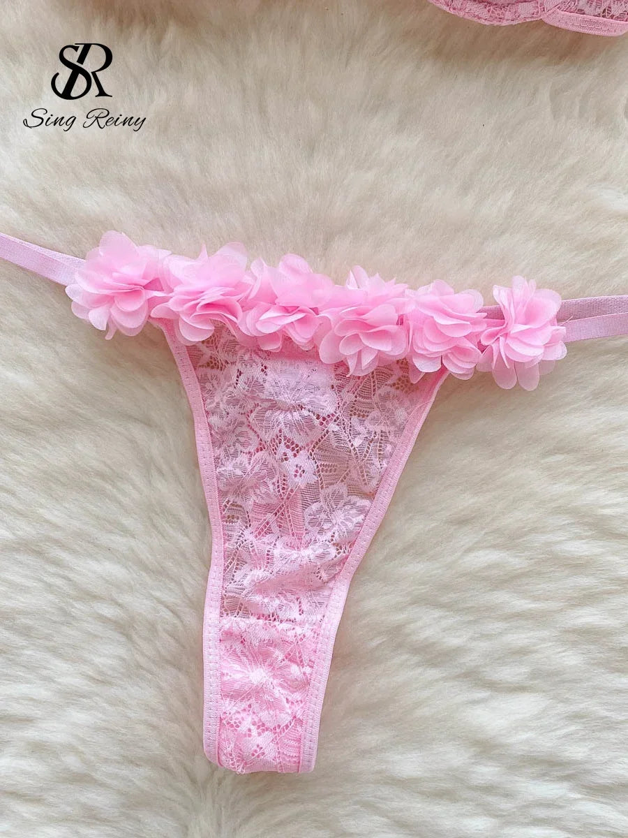 Romantic Light Pink Sheer Mesh and Tulle Ruffle Lingerie Set