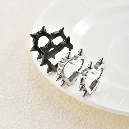 Gothic Heart Hoop Earrings with Rivet Inspired Alternative Fashion Details