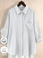 Relaxed Fit Textured White Cotton Button-Down Shirt with Pocket