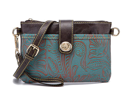 Floral Embossed Crossbody Satchel Bag with Multi Compartment Storage Design