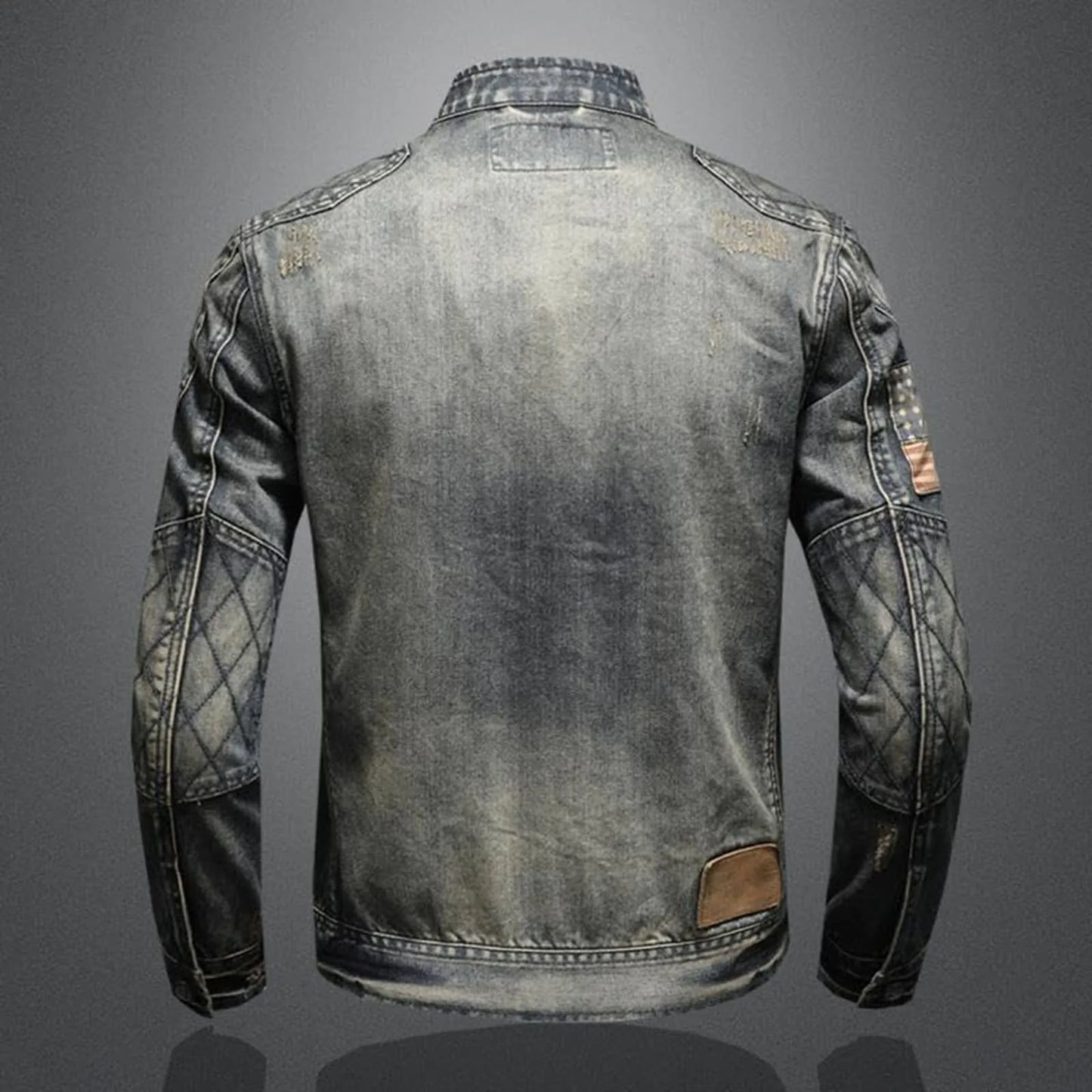 Men's Vintage-Inspired Zip-Up Denim Jacket with Stand Collar Design