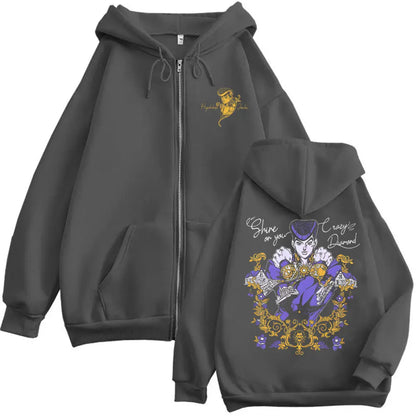 Anime Manga Streetwear Graphic Zip Hoodie With Oversized Urban Aesthetic