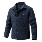 Men's Quilted Diamond Pattern Button Front Overshirt Jacket with Utility Pockets for Everyday Style
