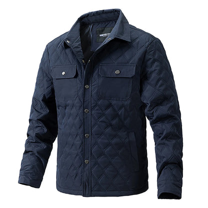 Men's Quilted Diamond Pattern Button Front Overshirt Jacket with Utility Pockets for Everyday Style