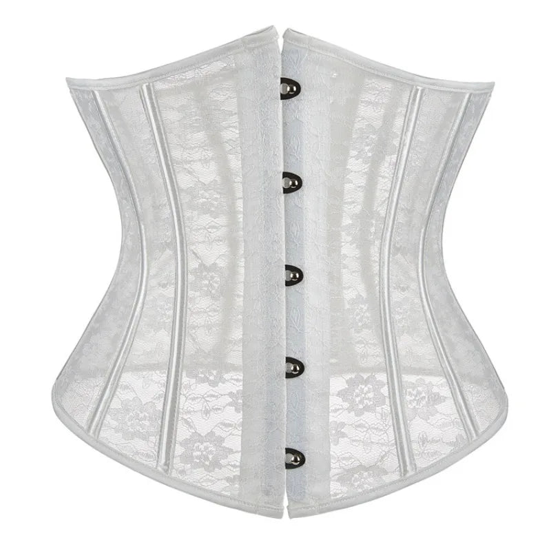 Ethereal White Floral Lace Underbust Waist Cincher with Front Clasps