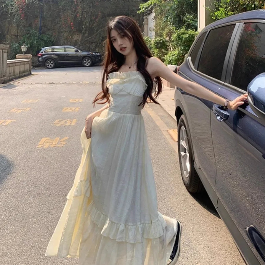 Layered Chiffon Dark Coquette Alternative Fashion Maxi Dress