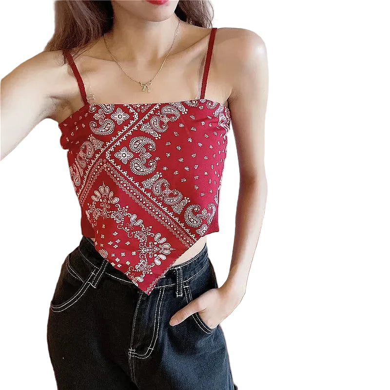 Floral Corset Crop Top with Slim Fit Irregular Hem Contemporary Streetwear Camisole Style