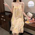 Floral Mid-Calf Cami Nightgown with Square Neckline, Delicate Appliqué Details and Lightweight Summer Sleepwear Silhouette