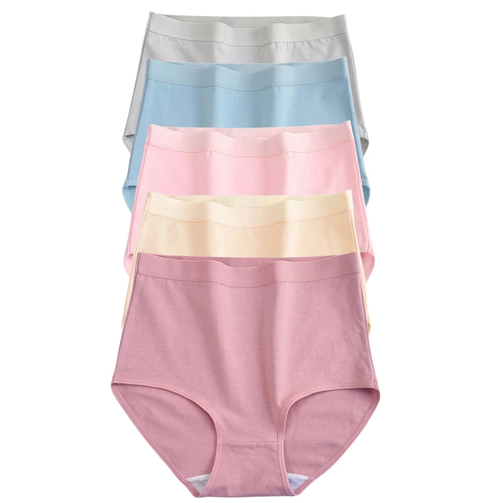 5-Piece High-Waisted Cotton-Blend Brief Set with Smoothing Wide Waistbands