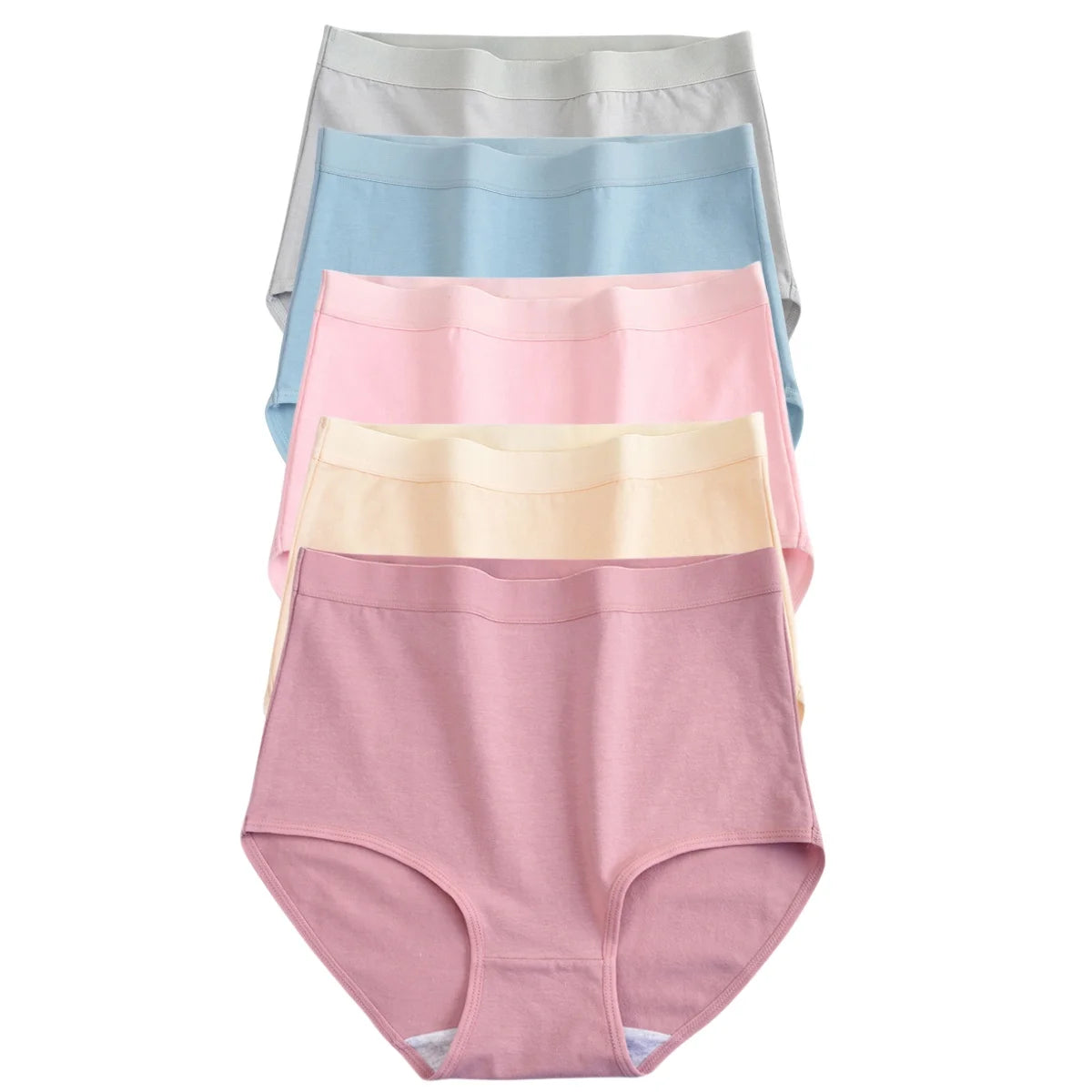 5-Piece High-Waisted Cotton-Blend Brief Set with Smoothing Wide Waistbands
