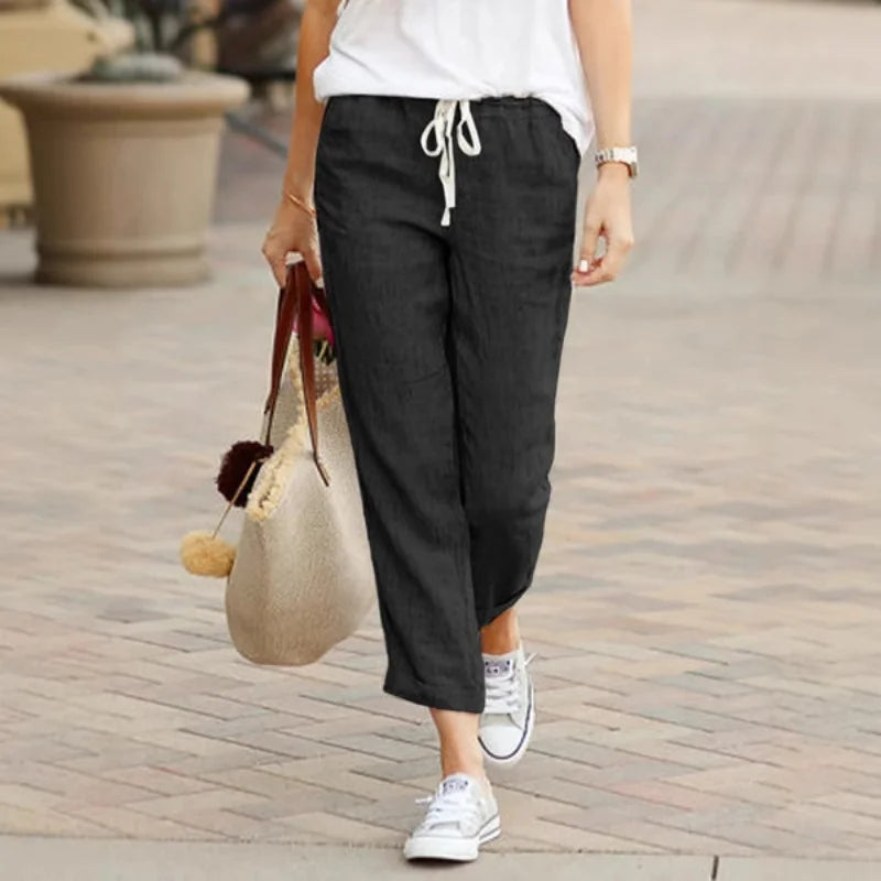Women's High-Waist Drawstring Straight-Leg Casual Sweatpants with Relaxed Everyday Comfort Fit