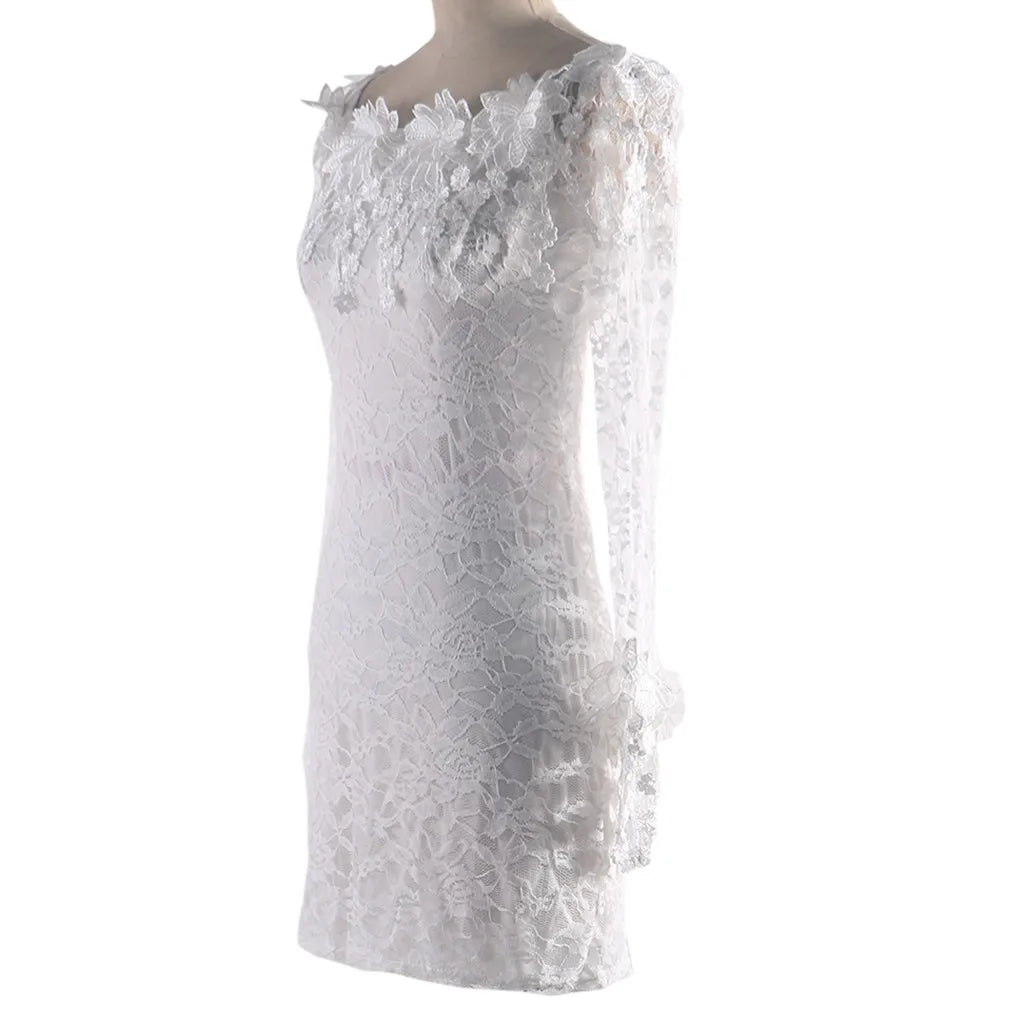 Off Shoulder Lace Detail Bodycon Mini Dress With Sheer Flare Sleeves
