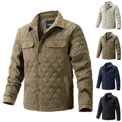 Men's Quilted Diamond Pattern Button Front Overshirt Jacket with Utility Pockets for Everyday Style