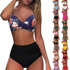 Emerald Green Cross-Front Bikini Set with Ruched High-Waisted Bottoms