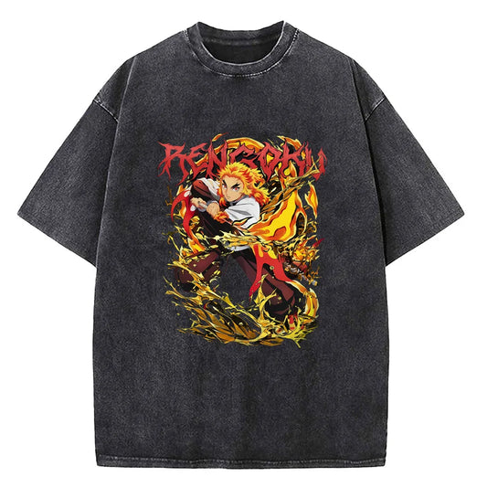Flame Anime Warrior Oversized Vintage Streetwear Graphic Cotton T-Shirt