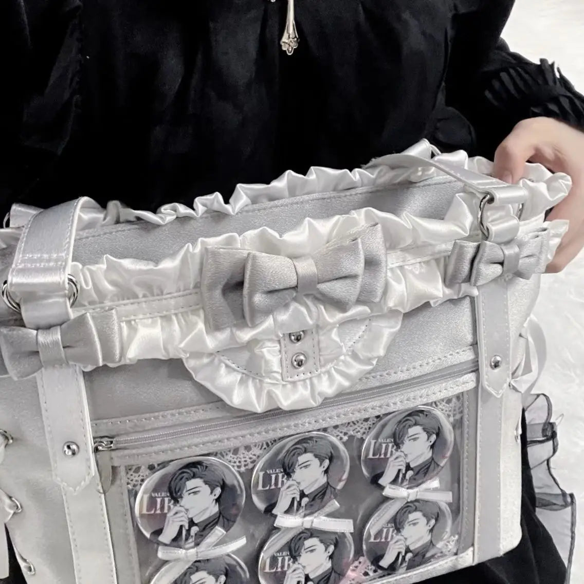 Display Window Tote Bag with Ribbon Accents Large Capacity Shoulder Carry Design