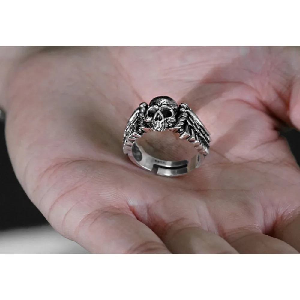 Winged Skull Statement Ring for Gothic Punk and Alternative Fashion