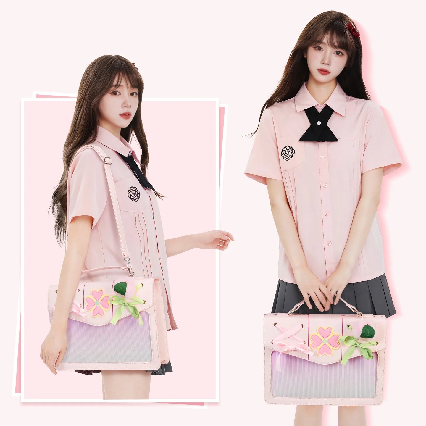 Display Window Tote Bag with Ribbon Accents Detachable Shoulder Strap Design