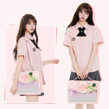 Display Window Tote Bag with Ribbon Accents Detachable Shoulder Strap Design