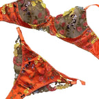 Vibrant Orange Sheer Mesh and Floral Embroidered Underwire Lingerie Set
