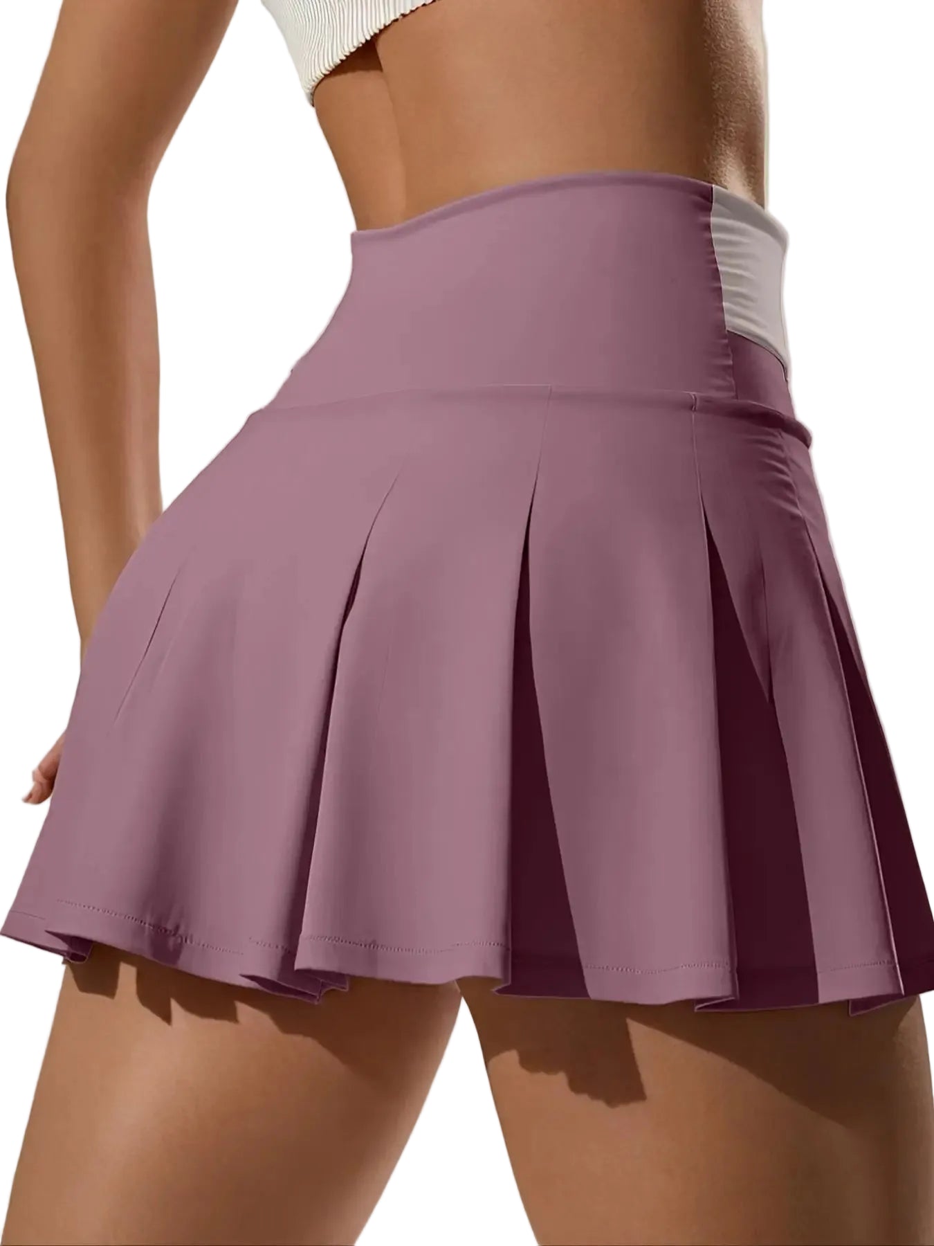 High Waist Tennis Skort with Flared Hem and Built-In Shorts