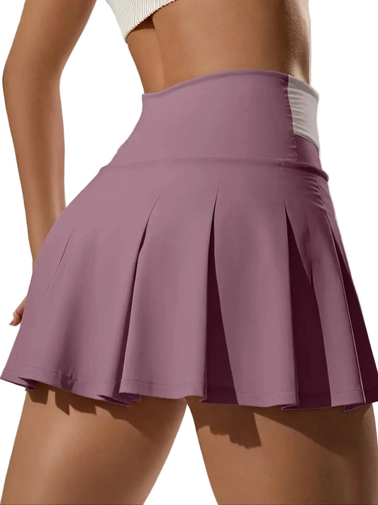 High Waist Tennis Skort with Flared Hem and Built-In Shorts