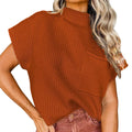 Women's Mock Neck Knit Sweater Vest with Relaxed Cap Sleeve Silhouette