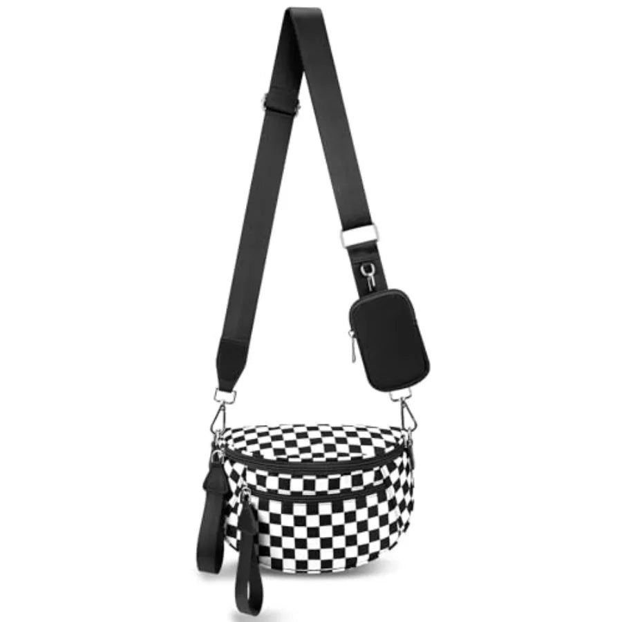 Checkered Crossbody Belt Bag with Adjustable Strap Everyday Travel Design