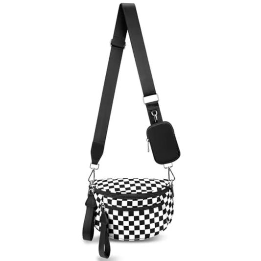 Checkered Crossbody Belt Bag with Adjustable Strap Everyday Travel Design
