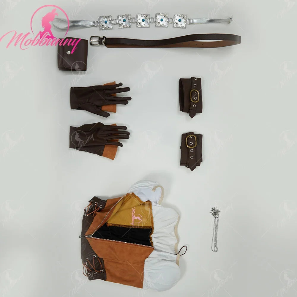 Women's Faux Leather Bodysuit Set with Waist Belt, Gloves and Utility Accessories