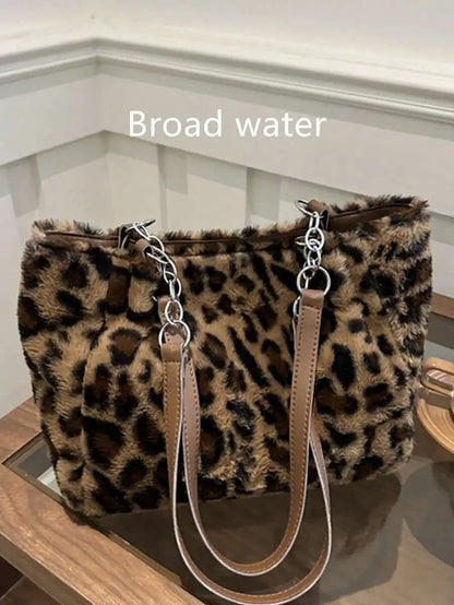 Dual Handle Canvas Tote Shoulder Bag with Chain Accent Detail