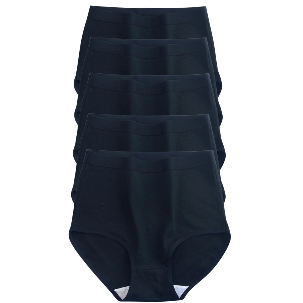 5-Piece High-Waisted Cotton-Blend Brief Set with Smoothing Wide Waistbands