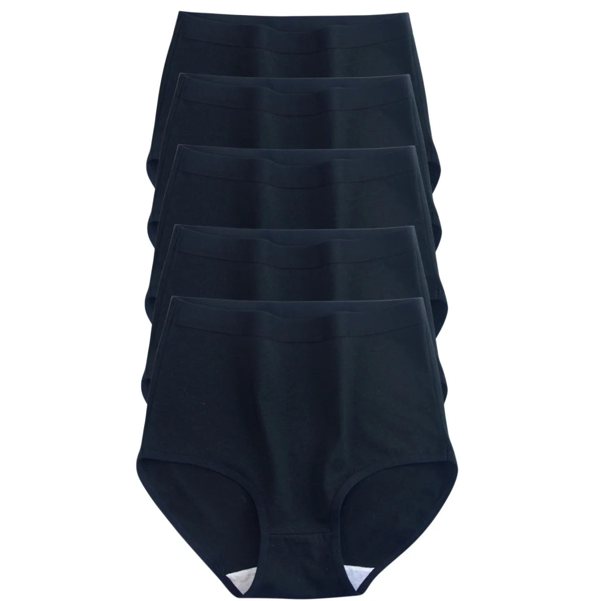 5-Piece High-Waisted Cotton-Blend Brief Set with Smoothing Wide Waistbands