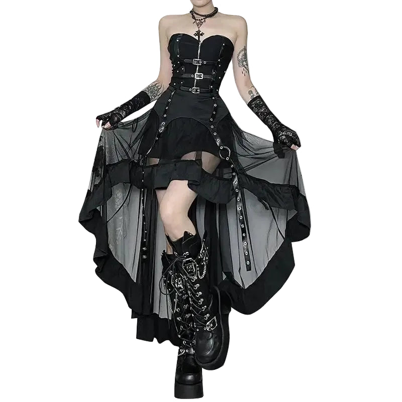 Layered Gothic Corset Dress with Dramatic Alternative Fashion Styling