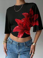 Batwing Sleeve Crop Tee with Relaxed Fit and Minimalist Casual Style