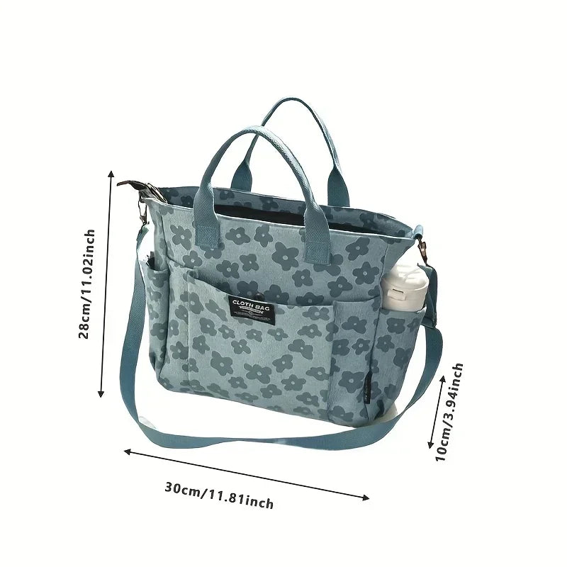 Textured Floral Pattern Utility Tote Bag with Multi Pocket Storage