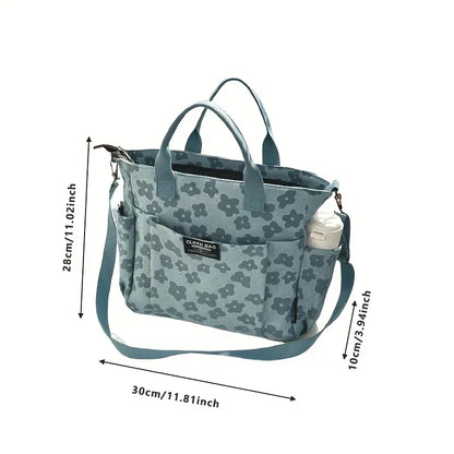 Textured Floral Pattern Utility Tote Bag with Multi Pocket Storage