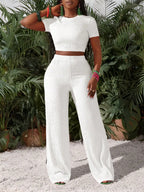 Women's Knit Crop Top and Wide Leg Pants Co-Ord Set