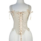 Lace-Up Corset Top with Adjustable Shoulder Ties and Sculpted Bodice