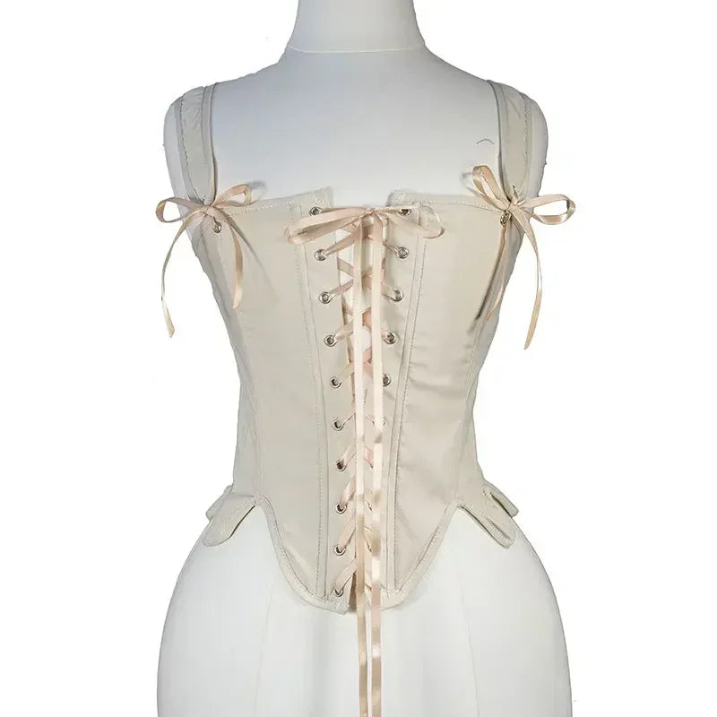 Lace-Up Corset Top with Adjustable Shoulder Ties and Sculpted Bodice