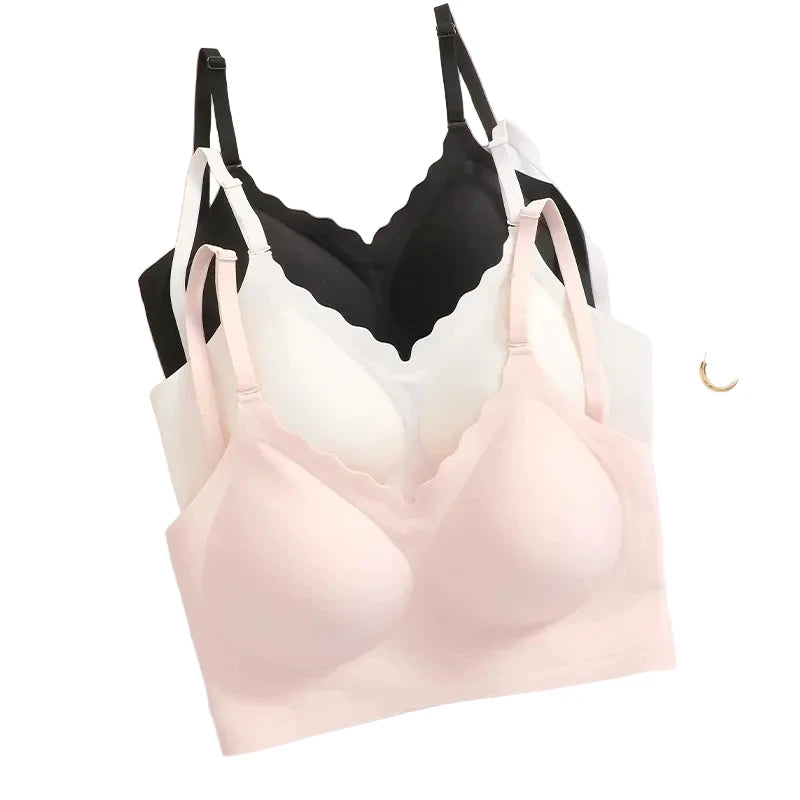 Scalloped-Edge Seamless V-Neck Bralette in Versatile Solid Neutrals