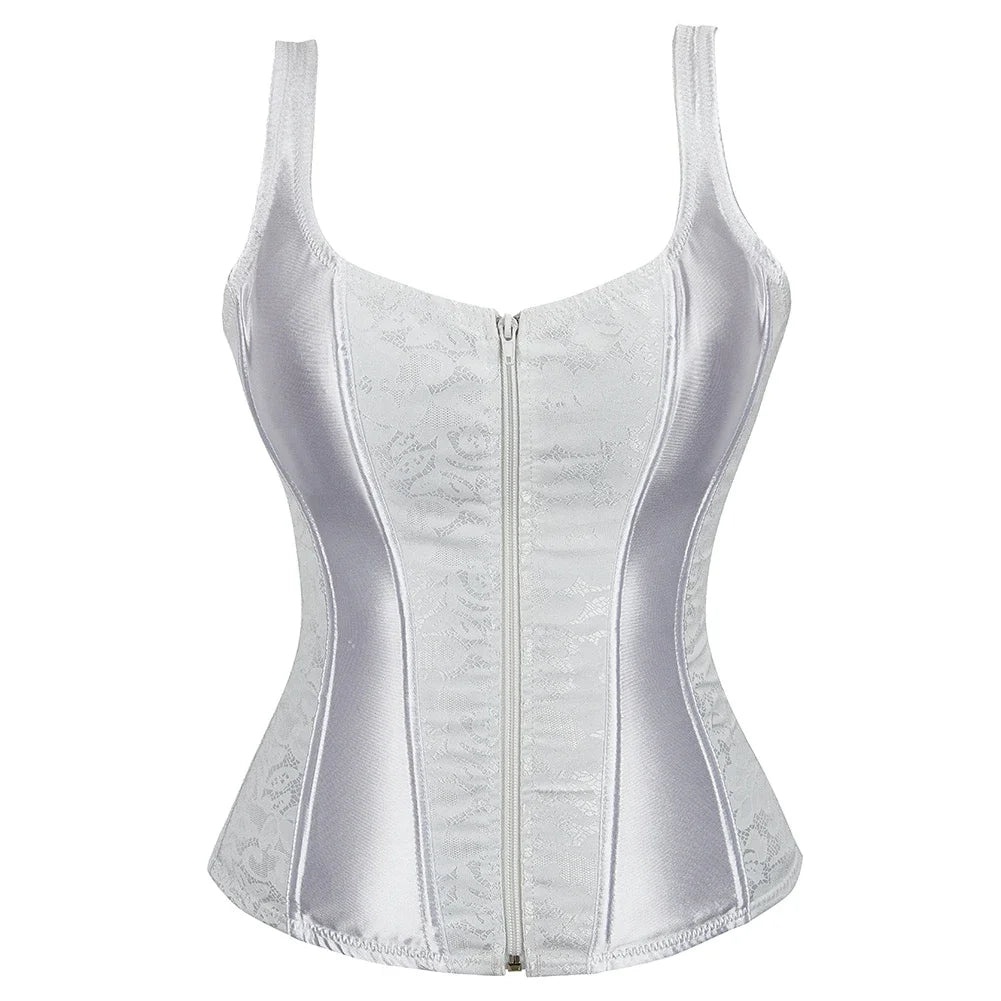 Vintage Floral Tapestry Overbust Corset with Wide Straps and Structured Seaming