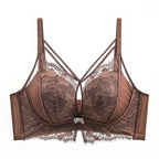 Intricate Lace Overlay Wire-Free Push-Up Bra with Criss-Cross Strapping