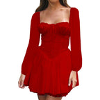 Square Neck Corset Inspired Mini Dress with Puff Sleeve Detail
