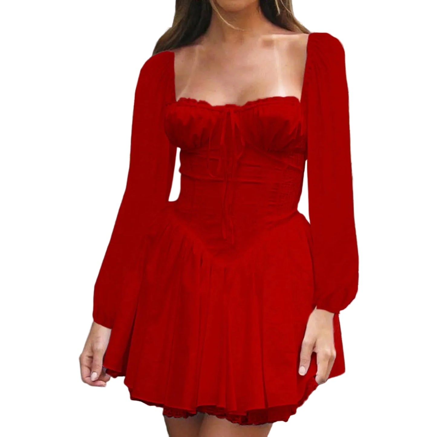 Square Neck Corset Inspired Mini Dress with Puff Sleeve Detail