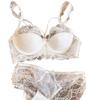 Crimson Red Textured Floral Lace Underwire Bra and Scalloped Panty Set